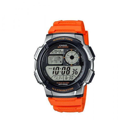 Casio General AE-1000W-4B Orange Resin Band Men Sports Watch