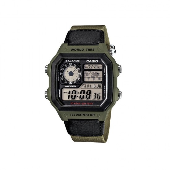 Casio General AE-1200WHB-3B Olive Green Nylon Band Men Watch 