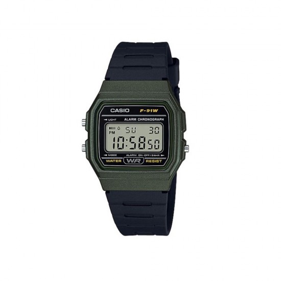 Casio General F-91WM-3A Youth Digital Black Green Resin Band Men Watch 