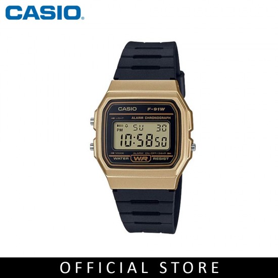 Casio General F-91WM-9A Youth Digital Black Gold Resin Band Men Watch 