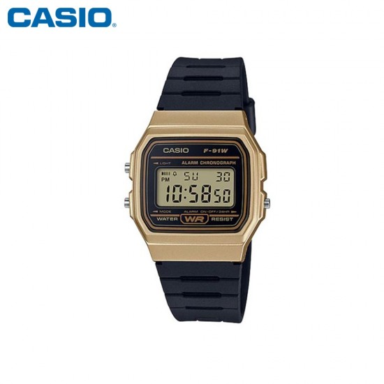 Casio General F-91WM-9A Youth Digital Black Gold Resin Band Men Watch 