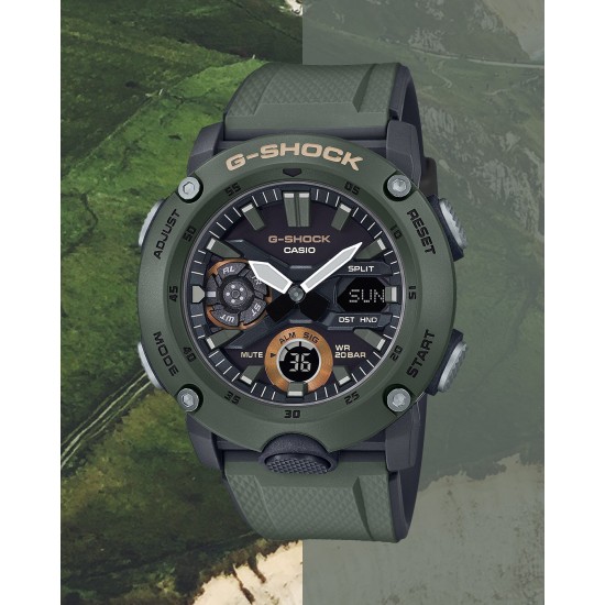 Casio G-Shock GA-2000-3A Olive Green Resin Strap Men Watch