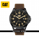 CAT OPERATOR DATE PU-161-35-114 BROWN LEATHER STRAP MEN WATCH
