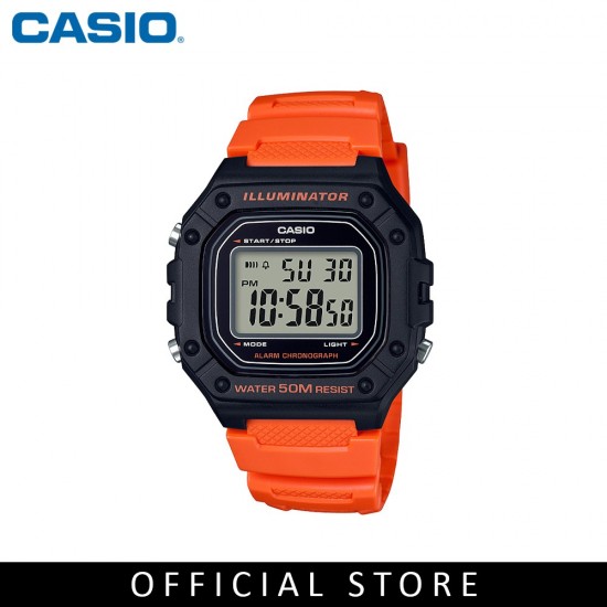 Casio General W-218H-4B2 Orange Resin Band Youth Men Watch